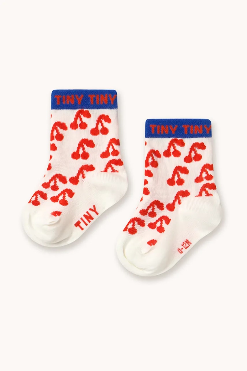 Otroške nogavice Tinycottons CHERRIES MEDIUM SOCKS bela barva, AW25-501