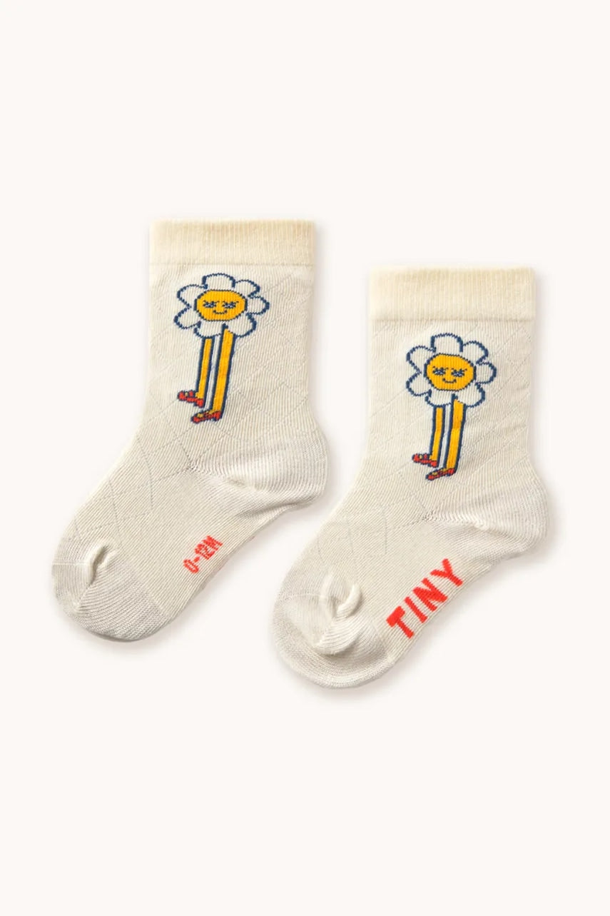 Otroške nogavice Tinycottons DAISIES MEDIUM HEIGHT SOCKS bež barva, AW25-503