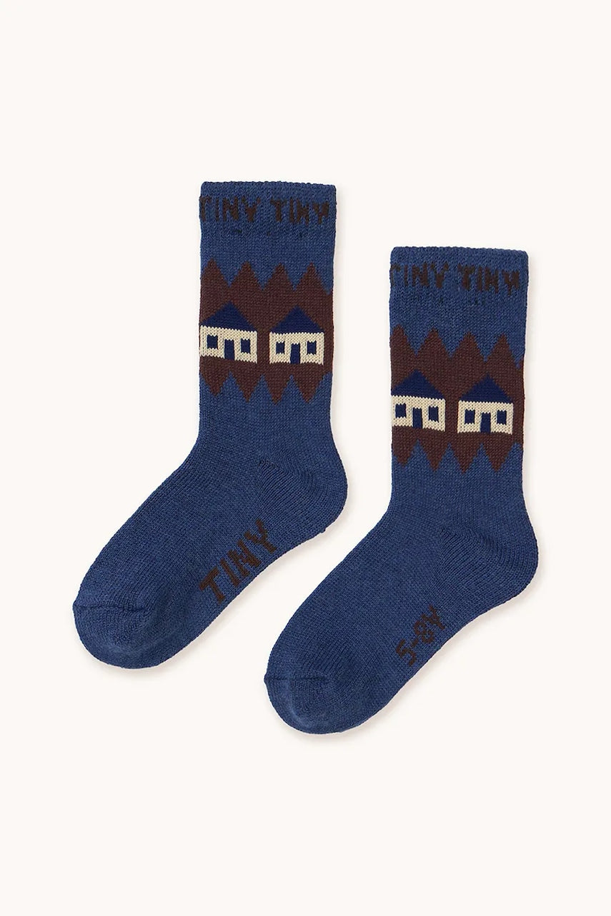 Otroške volnene nogavice Tinycottons HOUSES WOOL MEDIUM SOCKS mornarsko modra barva, AW25-535