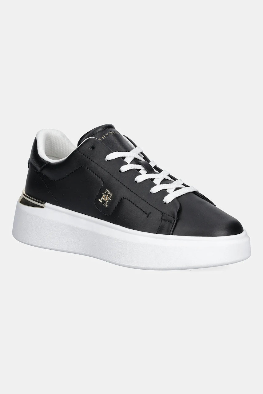 Usnjene superge Tommy Hilfiger TH FASHION COURT SNEAKER črna barva, FW0FW08631