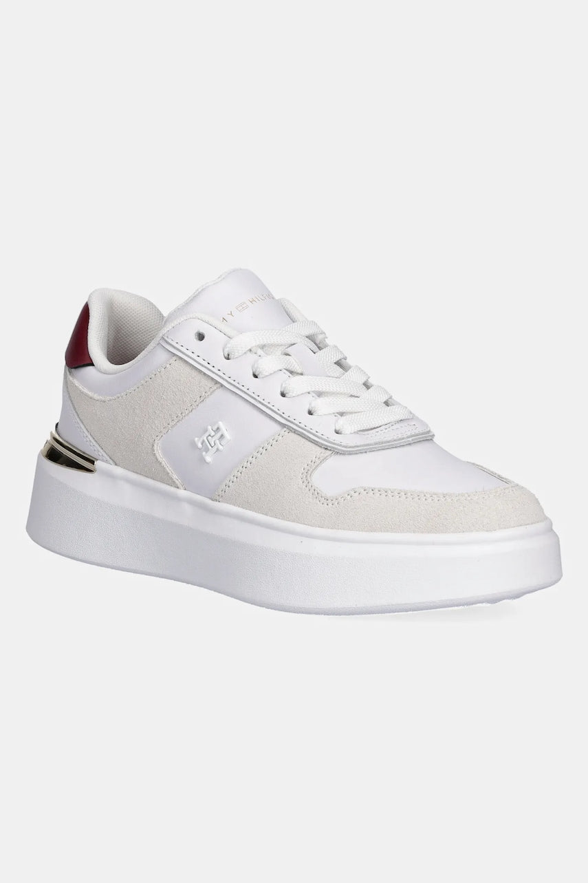 Usnjene superge Tommy Hilfiger TH FASHION COURT MIX SNEAKER bela barva, FW0FW08632