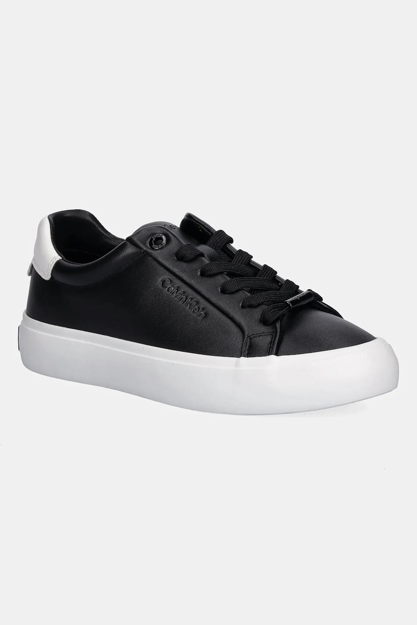 Usnjene superge Calvin Klein LACE-UP SNEAKER LTH CK črna barva, HW0HW02673