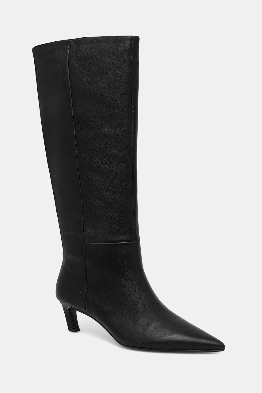 Kožne čizme Calvin Klein ESS KITTEN HEEL LONG BOOTS boja: crna, s tankom potpeticom, HW0HW02690