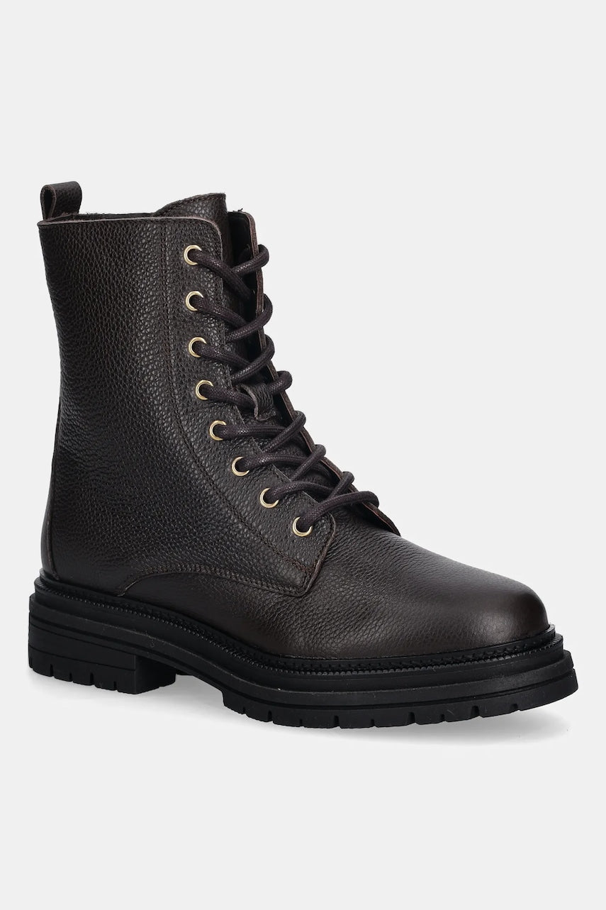 Kožne čizme Tommy Hilfiger TH PLAQUE PEBBLE LACE BOOT boja: smeđa, s platformom, sa srednje toplom podstavom, FW0FW08767