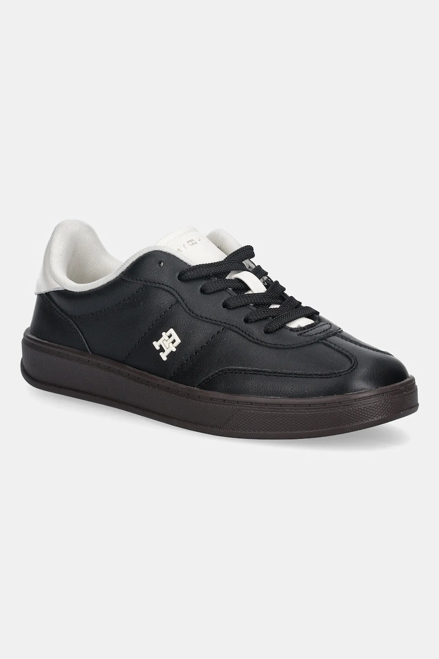 Kožne tenisice Tommy Hilfiger TH HERITAGE SNEAKER SHINY boja: crna, FW0FW08823
