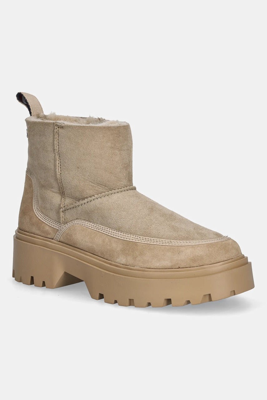 Gležnječe od brušene kože Tommy Hilfiger REAL SHEARLING PULLON boja: bež, ravni potplat, s toplom podstavom, FW0FW08997