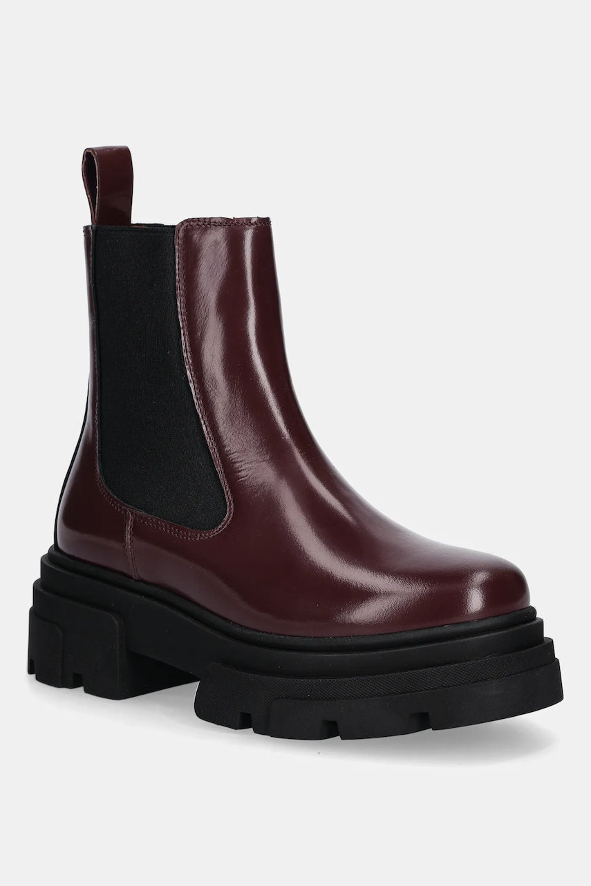 Kožne gležnjače Tommy Hilfiger TH SHINY LEATHER CHELSEA boja: bordo, s platformom, sa srednje toplom podstavom, FW0FW09042