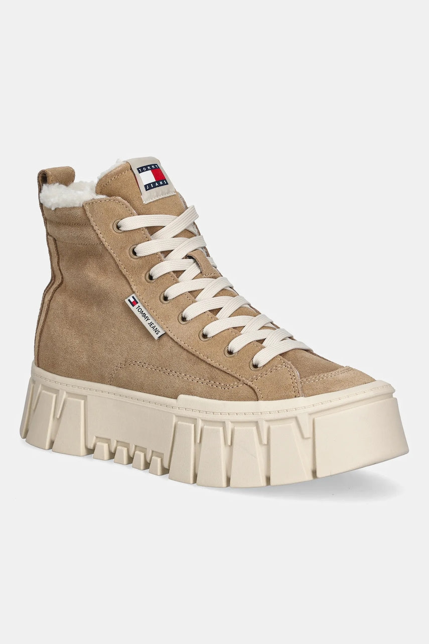 Cipele od brušene kože Tommy Jeans TJW VULC FLATFORM SUEDE WL boja: smeđa, s platformom, sa srednje toplom podstavom, EN0EN02894