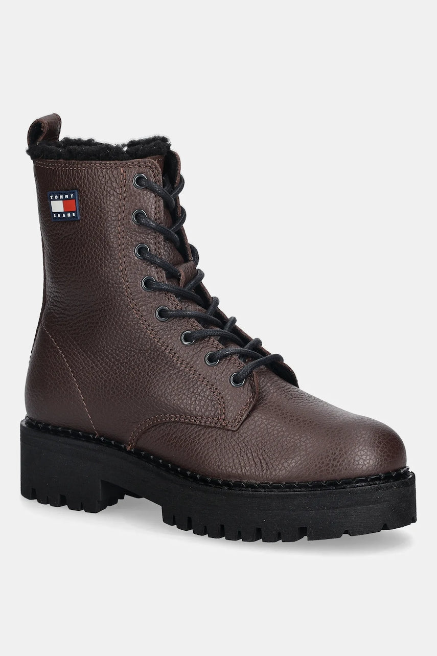 Kožne gležnjače Tommy Jeans TJW URBAN LACEUP BOOT WL boja: smeđa, s platformom, s toplom podstavom, EN0EN02906