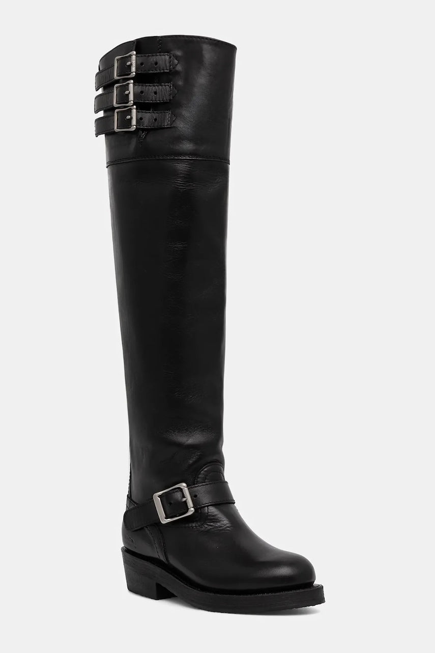 Kožne čizme Polo Ralph Lauren Biker Boot boja: crna, ravni potplat, 818973063001