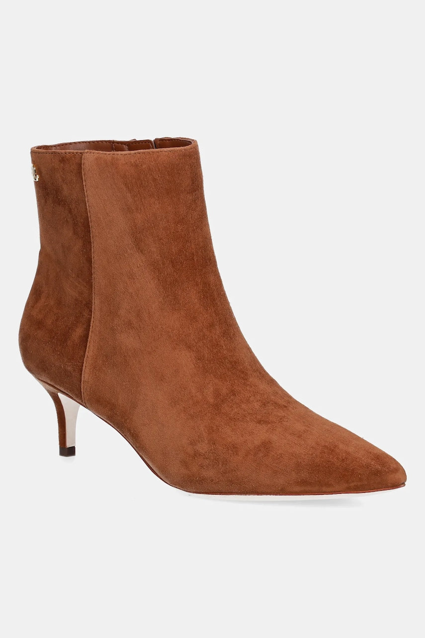 Gležnječe od brušene kože Lauren Ralph Lauren Mckay Bt Hl boja: smeđa, s tankom potpeticom, 802967779002