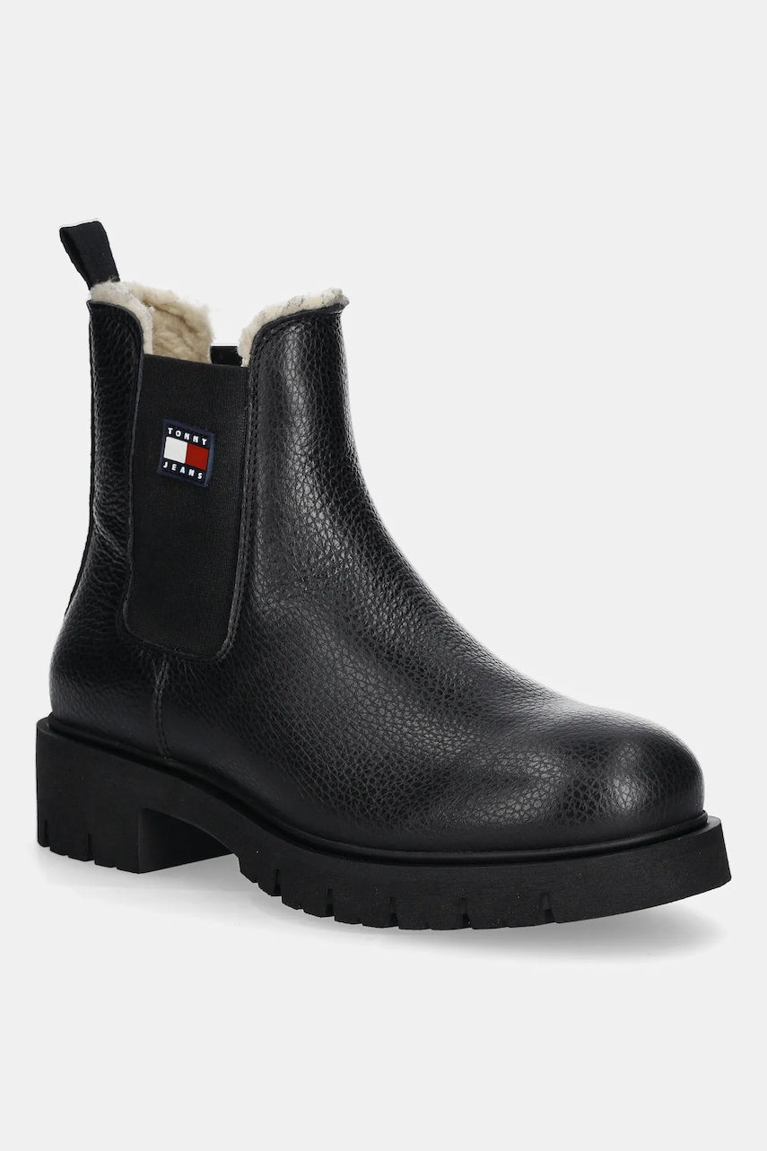 Kožne gležnjače Tommy Jeans TJW CHELSEA BOOT WL boja: crna, s platformom, s toplom podstavom, EN0EN02826