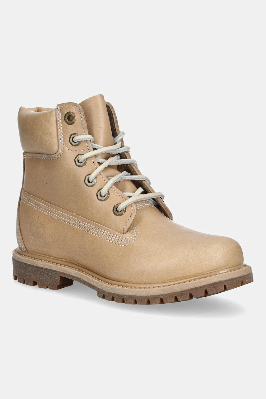 Usnjeni nizki škornji Timberland Premium 6 Inch Lace Up Waterproof ženski, bež barva, TB0A2HR8EN21