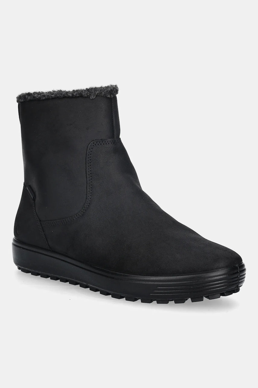 Gležanjače od nubuk kože Ecco Soft 7 Tred Warm boja: crna, ravni potplat, s toplom podstavom, 450753-02001