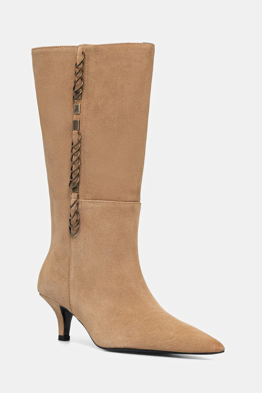 Čizme od brušene kože Patrizia Pepe boja: bež, s tankom potpeticom, 8Y0138 L033 B768