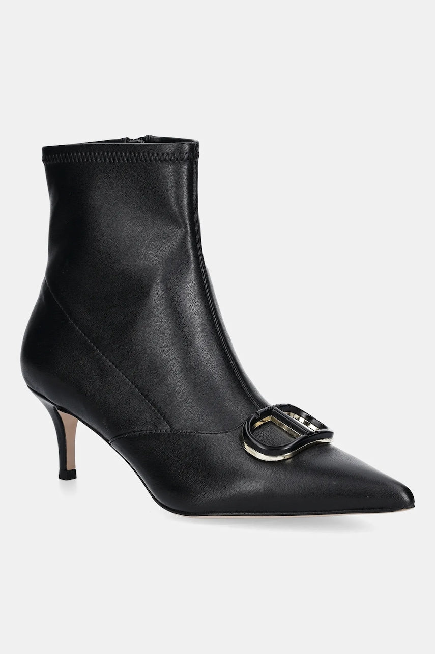 Kožne gležnjače Twinset boja: crna, s tankom potpeticom, 252TCP034