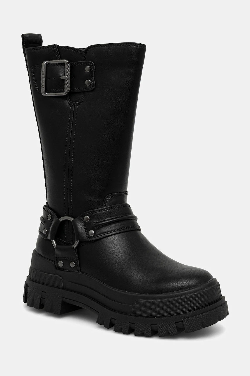 Gležnjače Buffalo Aspha Biker Boot Hi boja: crna, ravni potplat, s toplom podstavom, 1270123-BLK