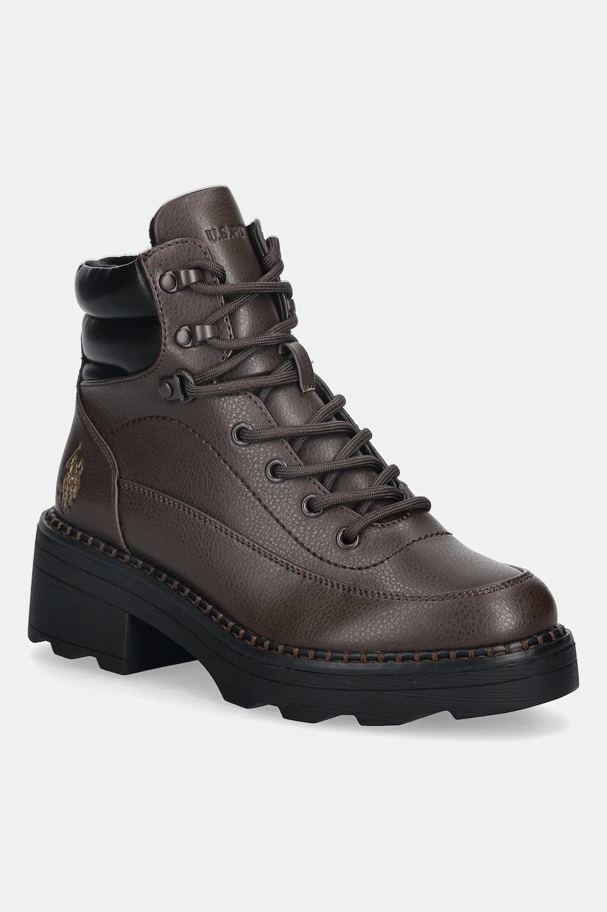 Čizme U.S. Polo Assn. HANNAH001 boja: smeđa, s debelom potpeticom, sa srednje toplom podstavom, HANNAH001W-EY1