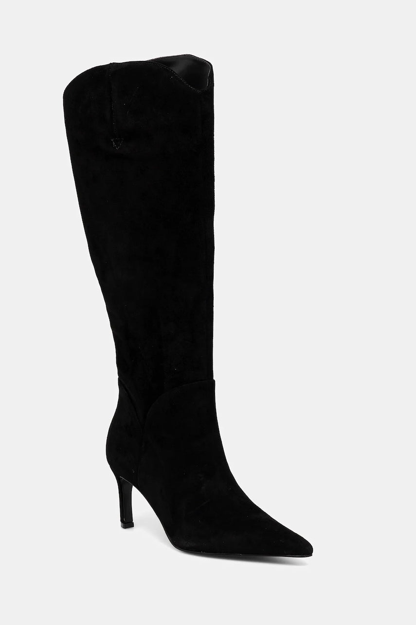 Čizme od brušene kože Guess PALISTA boja: crna, s tankom potpeticom, FLFPTA SUE11