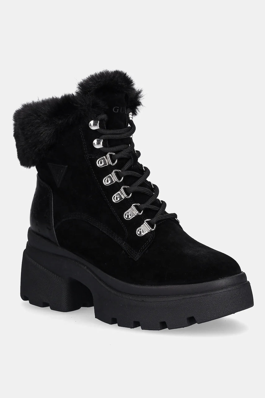 Gležnjače Guess YARELI boja: crna, s debelom potpeticom, s toplom podstavom, FLFYRL SUE10