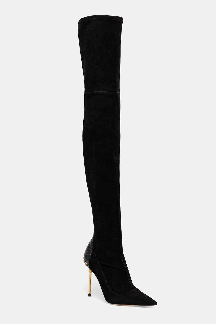 Čizme od brušene kože Elisabetta Franchi boja: crna, s tankom potpeticom, SA36L57E2