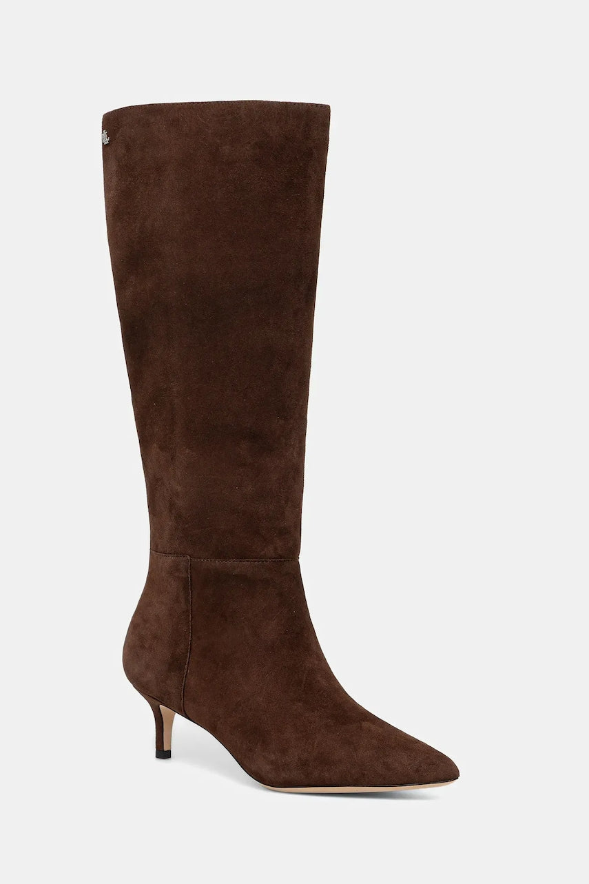 Čizme od brušene kože Lauren Ralph Lauren Mckay Tl Hl boja: smeđa, s tankom potpeticom, 802967811004