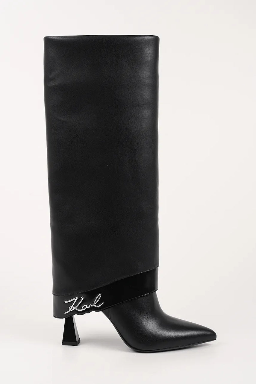 Kožne čizme Karl Lagerfeld DEBUTANTE boja: crna, s tankom potpeticom, KL32081