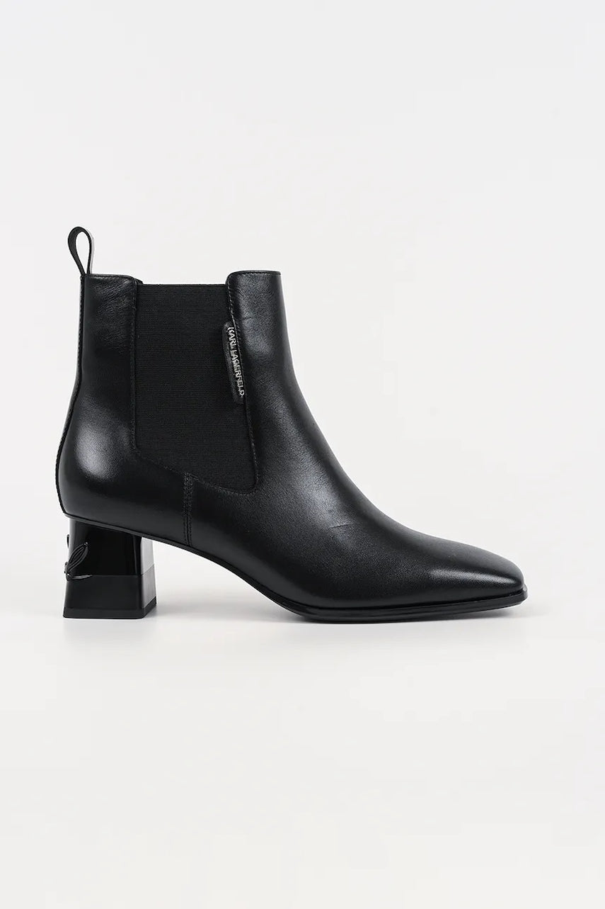 Kožne gležnjače Karl Lagerfeld KAYLA boja: crna, s debelom potpeticom, sa srednje toplom podstavom, KL35440