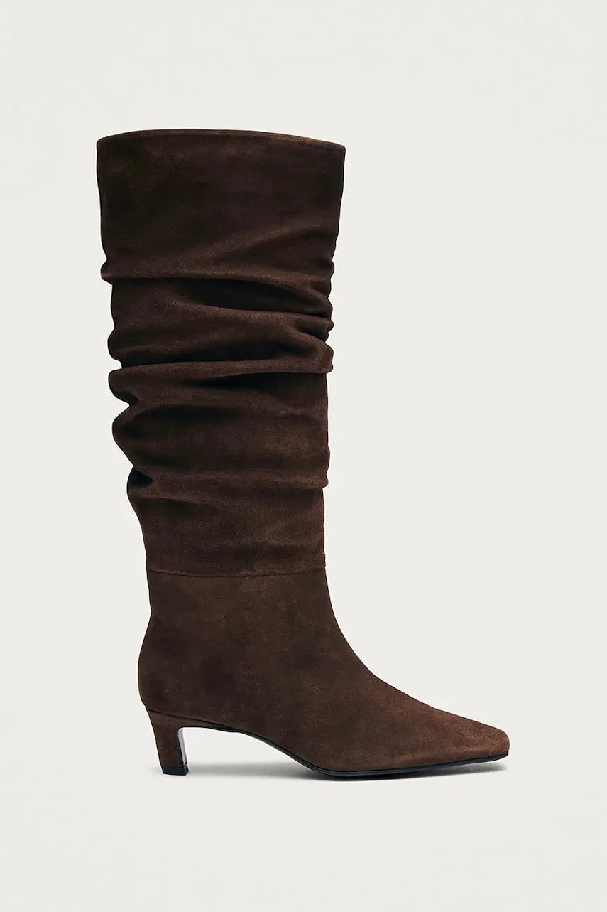 Gležnječe od brušene kože Alohas Kalila boja: smeđa, s tankom potpeticom, S101173-02