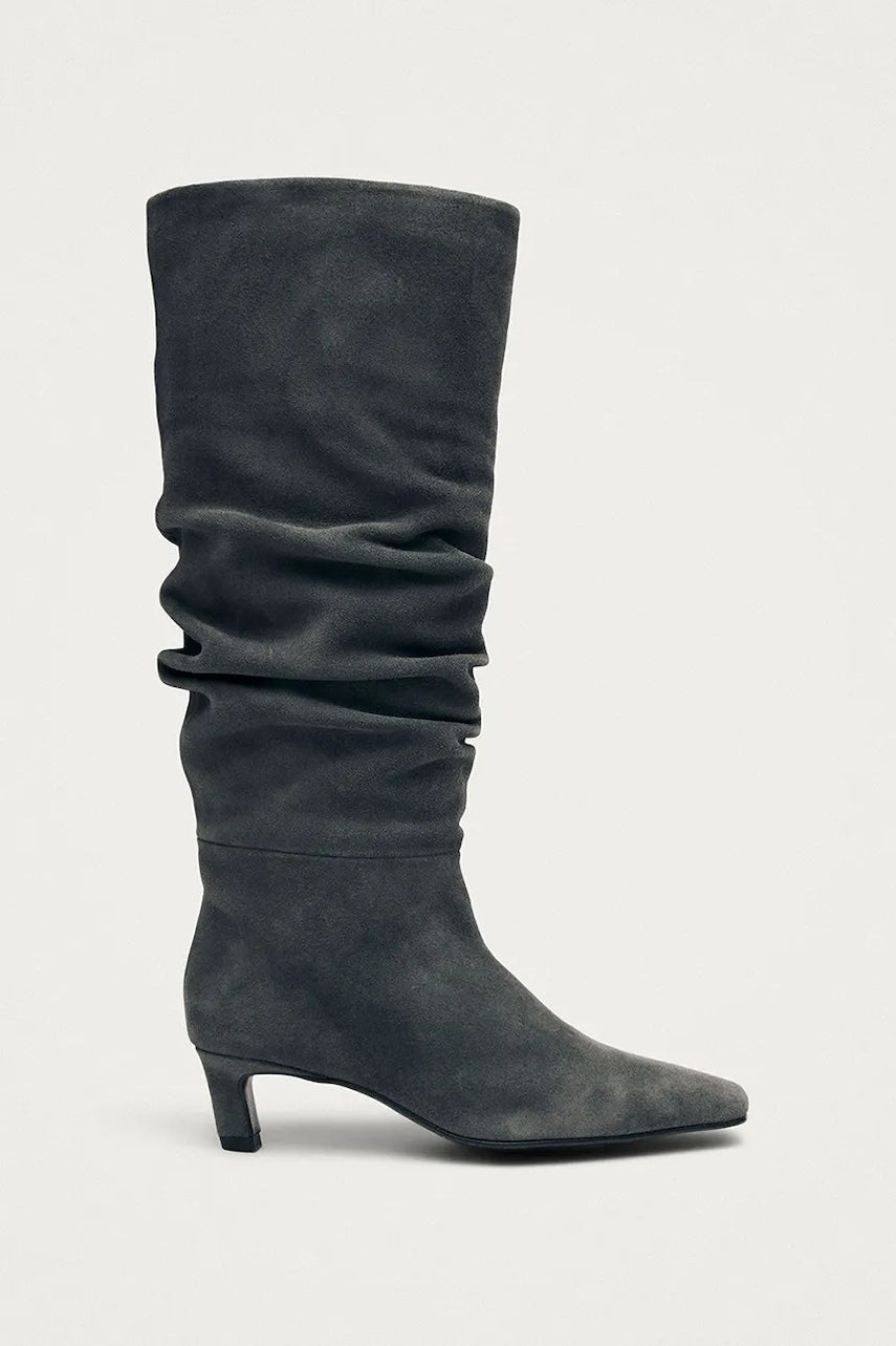 Gležnječe od brušene kože Alohas Kalila boja: siva, s tankom potpeticom, S101173-01