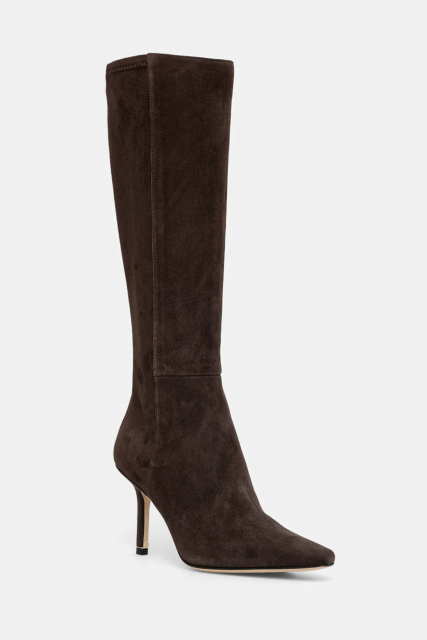 Čizme od brušene kože BOSS Charlize boja: smeđa, s tankom potpeticom, 50553013