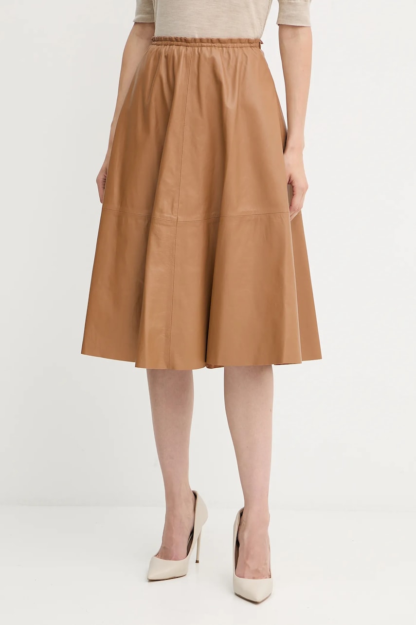 Kožna suknja Forte Forte boja: smeđa, midi, širi se prema dolje, 14015.my.skirt