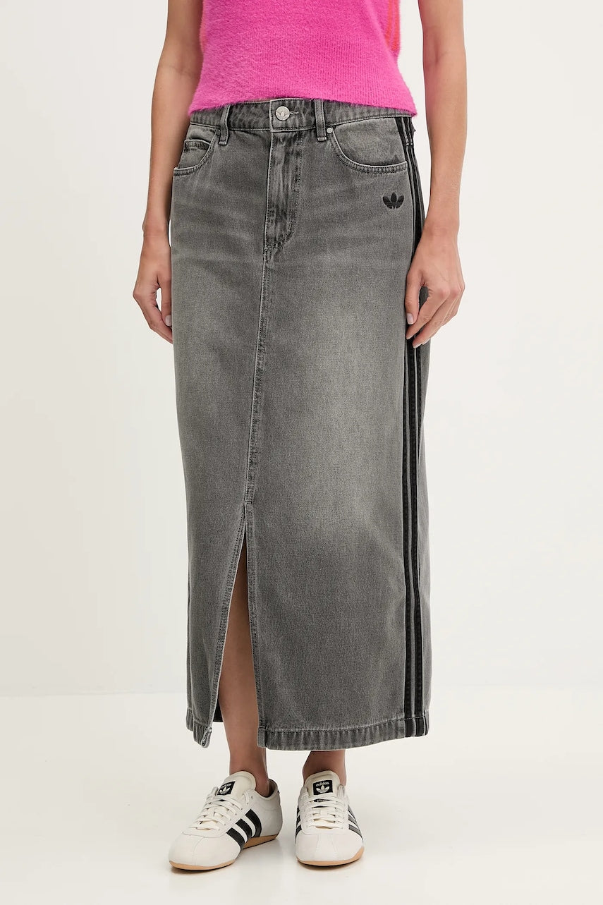 Jeans krilo adidas Originals Denim Long Skirt siva barva, JW2659