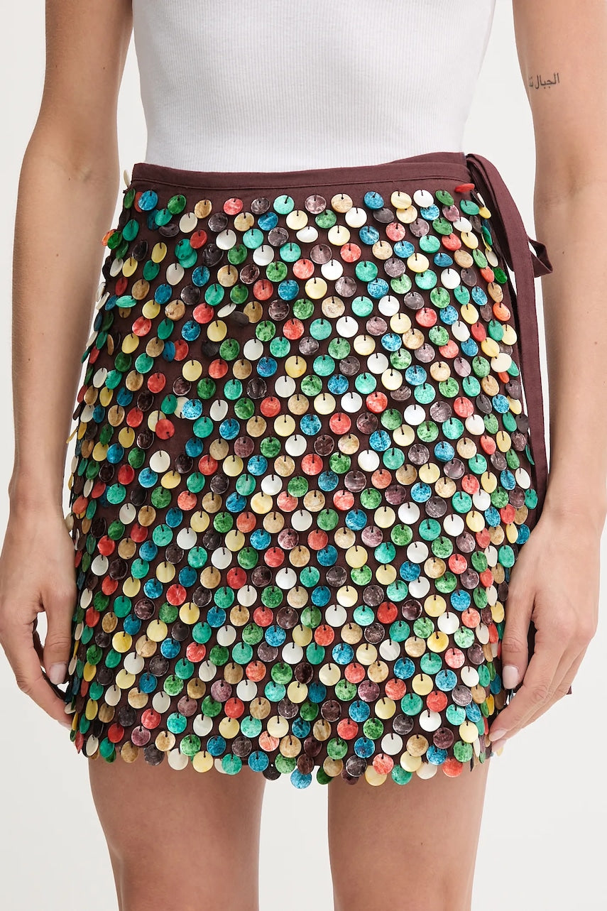 Suknja s dodatkom lana Never Fully Dressed boja: smeđa, mini, pencil, NFDSK715