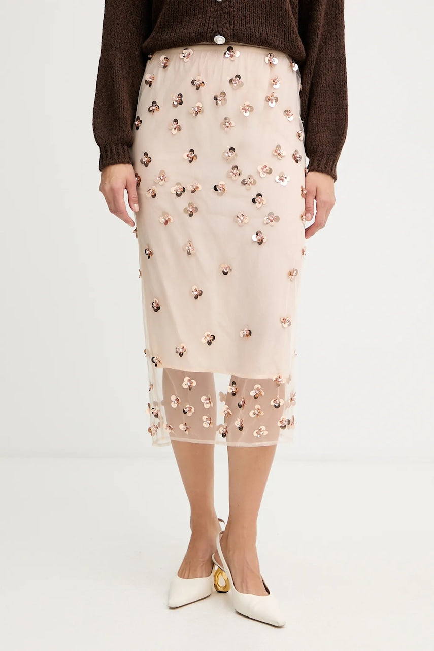 Suknja Forte Forte boja: bež, midi, ravna, 14356.myskirt