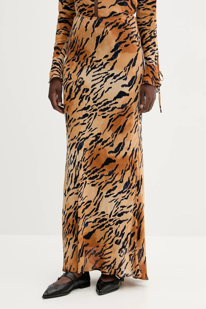 Suknja Never Fully Dressed boja: smeđa, maxi, širi se prema dolje, NFDSK714