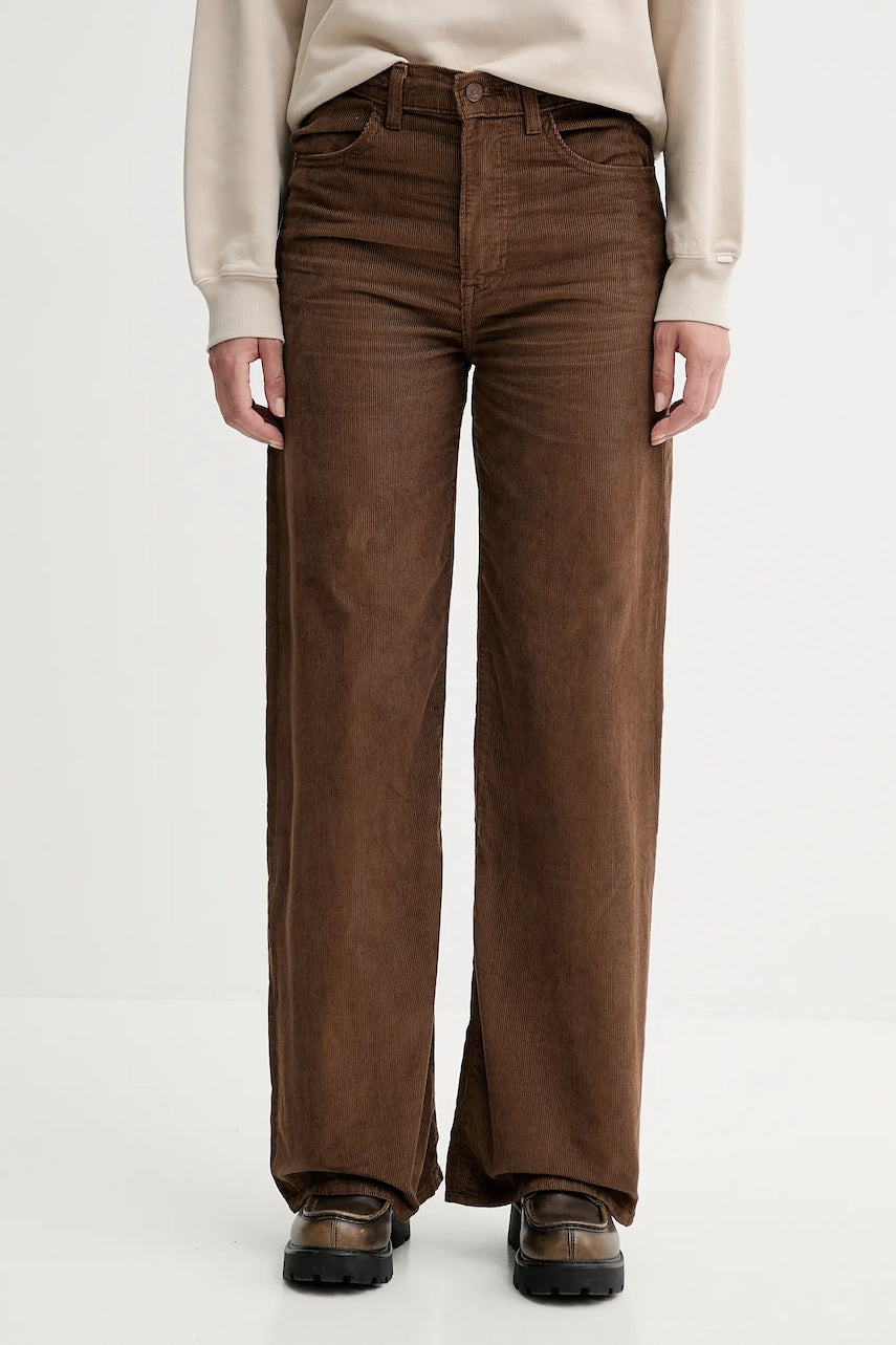 Hlače od samta Levi's RIBCAGE WL BRAIDED boja: smeđa, široke, visoki struk, 001US