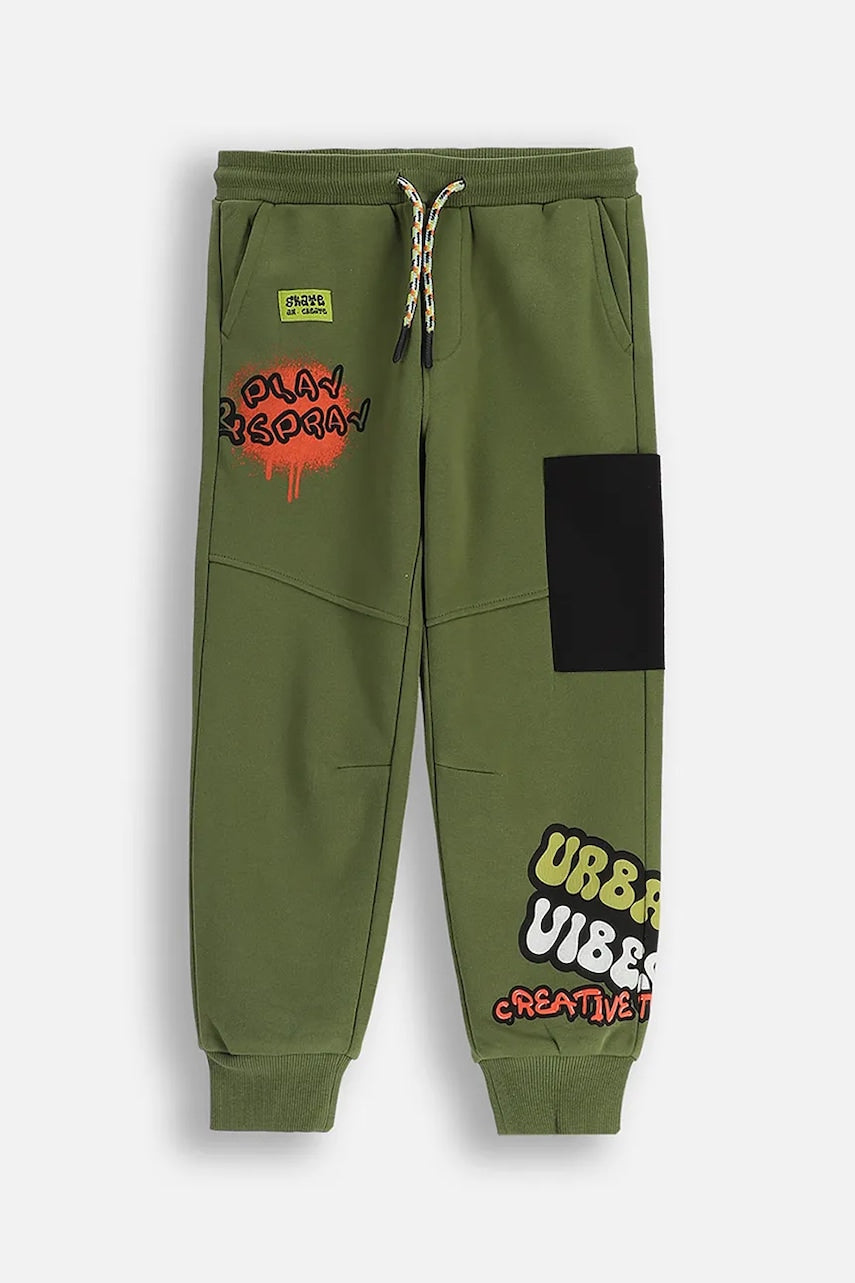 Otroški spodnji del trenirke z bombažem Coccodrillo zelena barva, SPORTS BOY KIDS