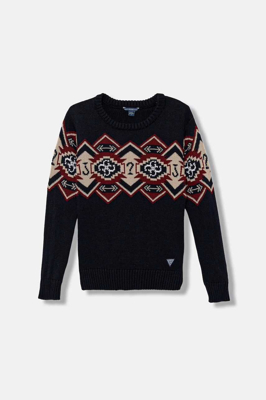 Dječji pamučni pulover Guess boja: tamno plava, tople, L5BR05 Z2NN0