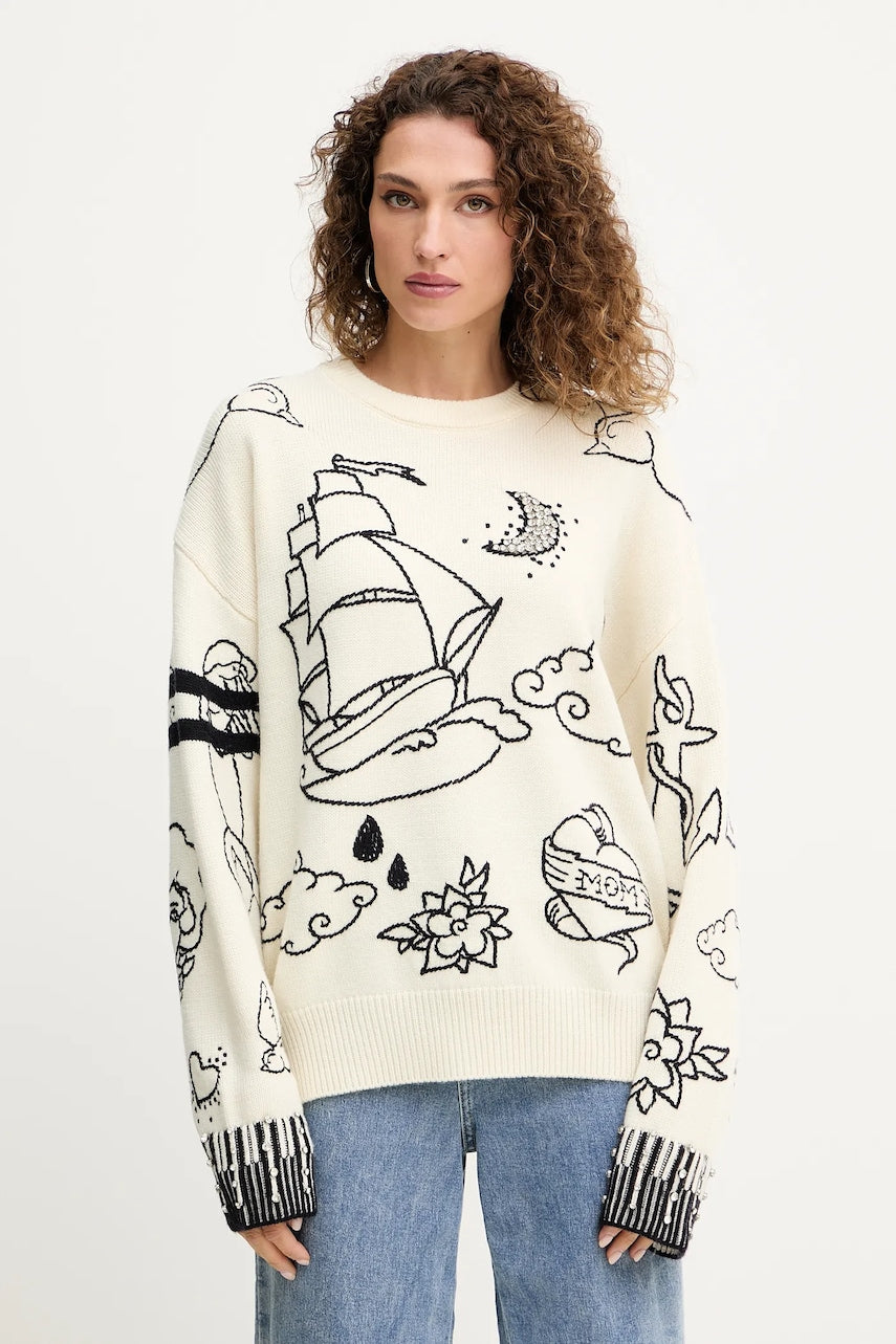 Pulover s dodatkom vune Pinko boja: bež, tople, 105427 A2PK