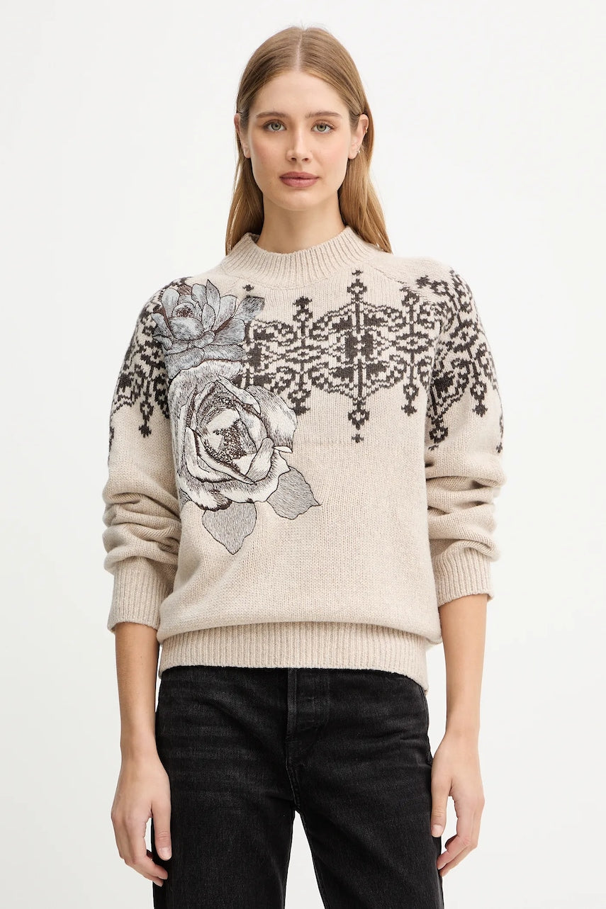 Vuneni pulover Blugirl Blumarine boja: bež, tople, s poludolčevitom, RF5161.MS038