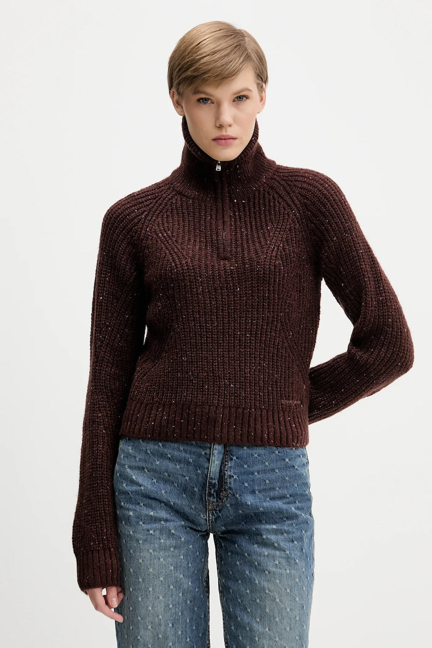 Pulover s dodatkom vune Tommy Jeans boja: smeđa, tople, s dolčevitom, DW0DW21686