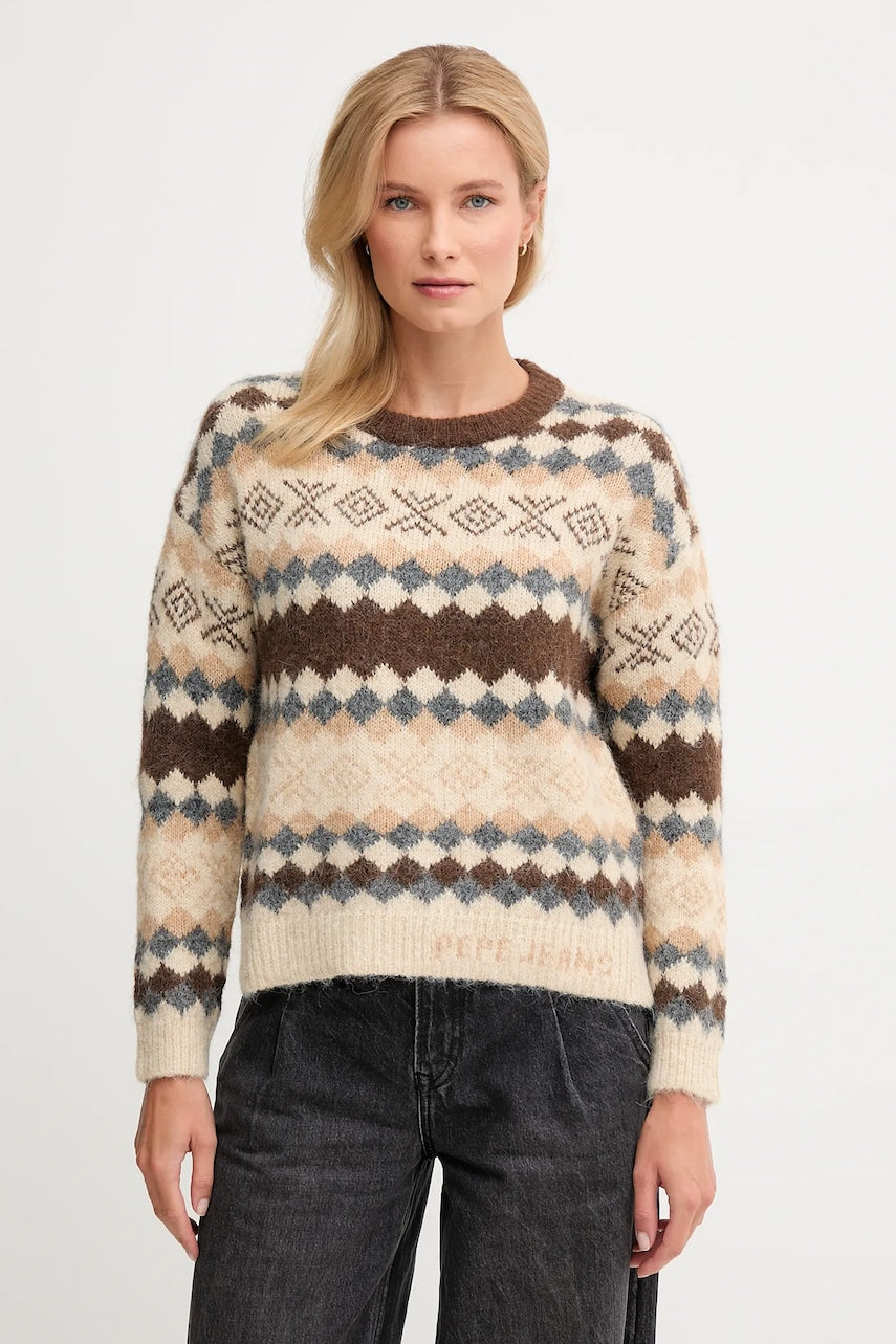 Pulover s dodatkom vune Pepe Jeans boja: smeđa, tople, PL7000039