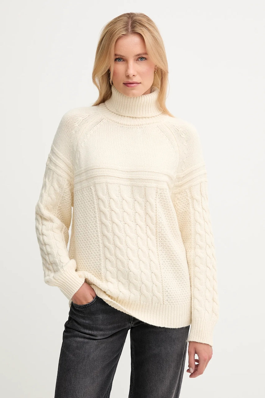 Pulover s dodatkom vune Pepe Jeans boja: bež, tople, s dolčevitom, PL7000053