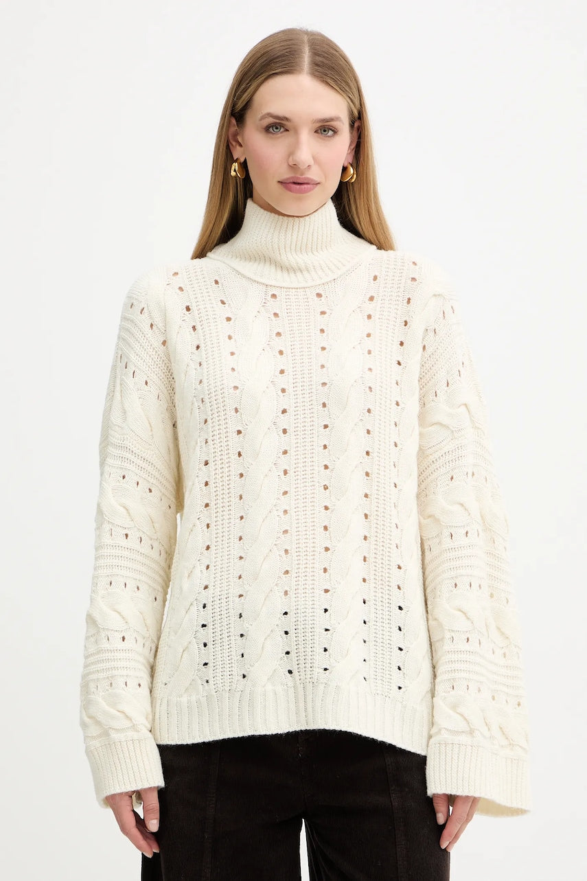 Vuneni pulover Twinset boja: bež, tople, s dolčevitom, 252TT3101