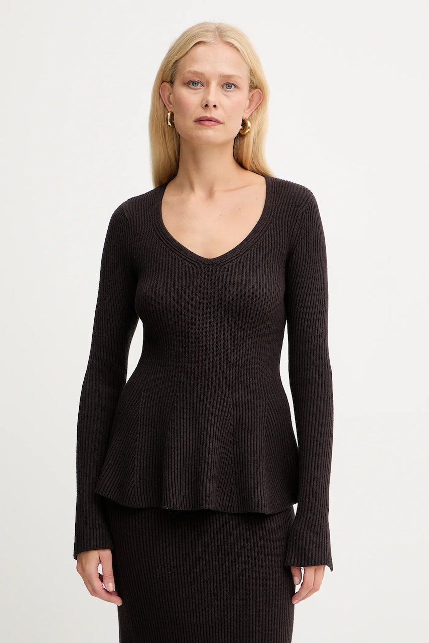 Pulover s dodatkom vune Twinset boja: smeđa, tople, 252TT3141