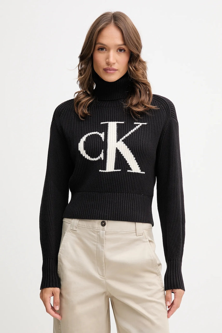 Pamučni pulover Calvin Klein Jeans boja: crna, tople, s dolčevitom, LV047D349G