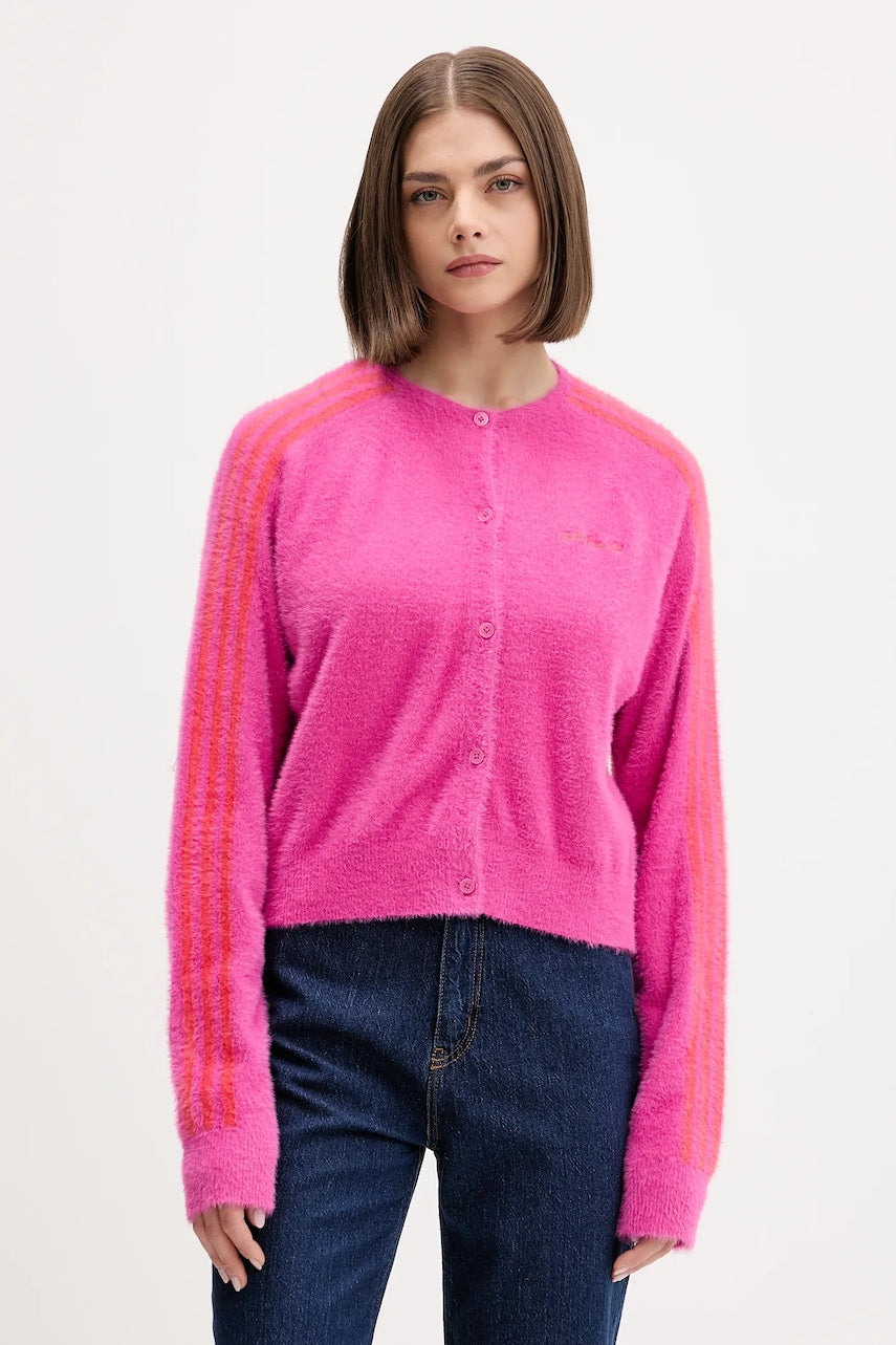 Jopica adidas Originals Fluffy Cardigan ženska, roza barva, JW3645
