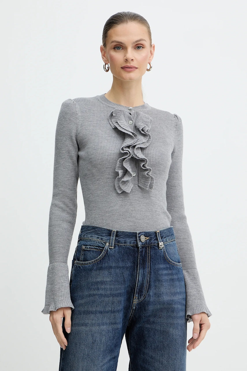 Vuneni pulover Luisa Spagnoli boja: siva, tople, 100114