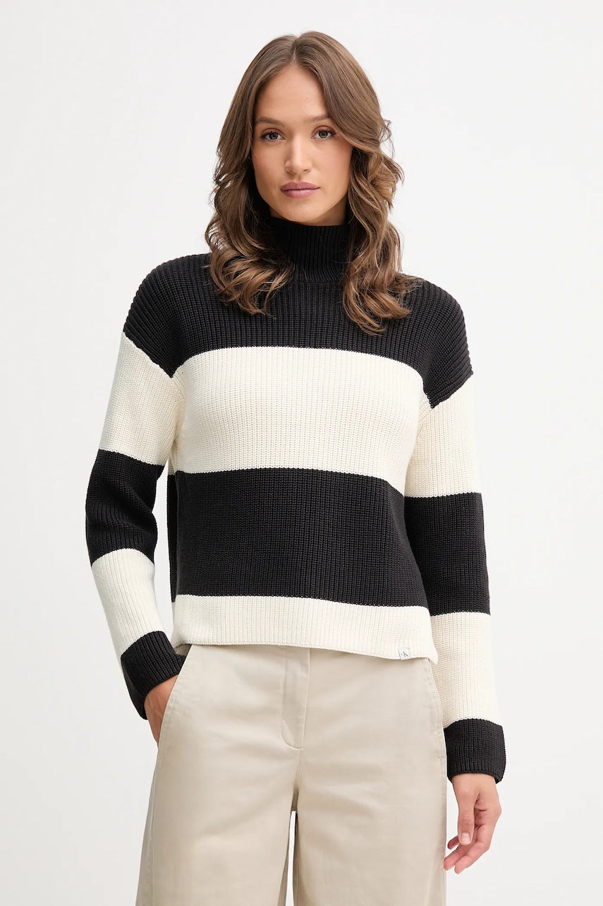 Pamučni pulover Calvin Klein Jeans boja: crna, tople, s poludolčevitom, LV047D353G